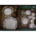 A mixed collection of tea and dinner ware to include: Royal Dinner plates in a floradora green