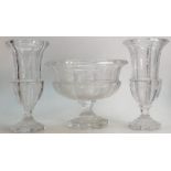 Goebel crystal footed bowl and vases: Bowl height 20cm and matching pair of vases, height 28cm. (3)