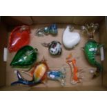 A mixed collection of decorative glass items: to include a fish, bull, polar bear etc (1 tray).