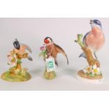 Crown Staffordshire J.T.Jones type Bird figures Blue Bird, Bullfinch & Goldfinch(3)