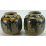 Pair of Royal Doulton signed Stoneware Art Vases: Unusual pair of Doulton vases, bearing monogram JH