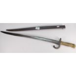 19th Century French Chavron bayonet: in metal scabbard, length 70cm.