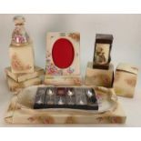 A collection of rose bouquet patterned items for Hummelwerk to include: Dressing table tray, two