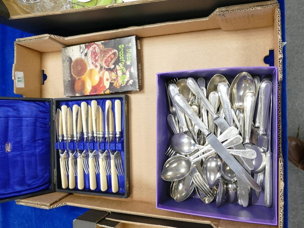 A mixed collection of items to include: cased silver plated cutlery set, Sheffield Stainless steel