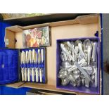 A mixed collection of items to include: cased silver plated cutlery set, Sheffield Stainless steel