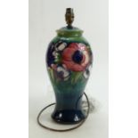 Moorcroft large Anemone Lamp Base: Height 31.5cm (not including fitting).