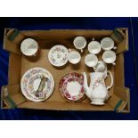 Royal Albert Moss Rose part coffee set: to include 6 cups & saucers, coffee pot, Paragon two tier