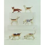 Beswick Foxhounds: a group of 2nd version Beswick foxhounds to include models 2262, 2263, 2 x 2264 (
