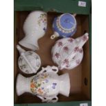 A mixed collection of items to include: Athur wood Teapots, Gibsond tea pot and Aynsley cottage