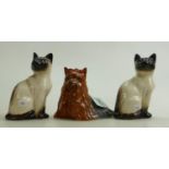 Beswick Cats and Dogs to include: Yorkshire Terrier 1944 and seated Siamese Cats 1887 x 2(3)