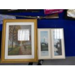 20th century Signed landscape print: together with 2 oriental theme prints(3)