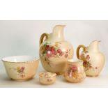 A collection of Royal Worcester Blush Ivory items: To include large & small jugs, vases etc.,