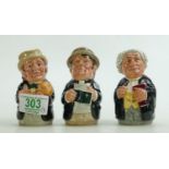 Royal Doulton Doultonville toby jugs: Mr Fullow, Mr Litigate and Rev Cassock. All boxed