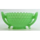 Art Deco Uranium Glass handled Bowl: Diameter 22cm.