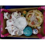 A mixed collection of items to include:, Royal Albert old country roses mantle clock and milk jug,