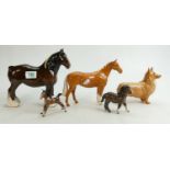 Beswick Corgi 1299B: Palomino Huntsman's Horse 1484, 818 Shire, Shetland Foal & Stretched Foal (5)