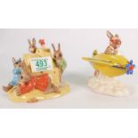 Royal Doulton Bunnykins to include Chocs away DB267: (limited edition) and Sandcastle money box