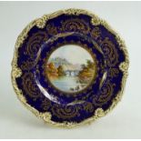 Coalport gilded and hand painted Cabinet plate: Decorated with Richmond Castle by F Schofield,