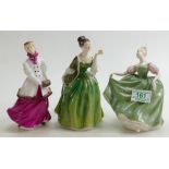 Royal Doulton Lady Figures: Michele HN2234, Fleur HN2368 together with Royal Worcester figure