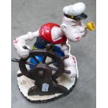 Reproduction cast iron figure of Popeye at the wheel: height 20cm.