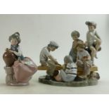 Pporcelain figurines from Zaphir in Spain: to include a group of children playing cards ( cracked