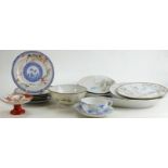A collection of Japanese porcelain items: Including plates decorated with birds, dishes, cup and