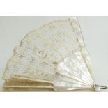 Mother of Pearl Fan with lace decoration Supported by bone struts 28cm not including hoop