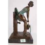 Reproduction bronze & marble erotic figure: of Woman with water bucket, height 35cm.