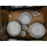 Goebel part dinner set: with a blue border to include 5 bowls, 5 plates, 2 side plates, 4 saucers,