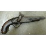 19th Century military percussion pistol: length 40cm.