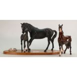 Beswick Brown Prancing Arab (1st Version) 1261 & Black Black Beauty & Foal on homemade base(2):