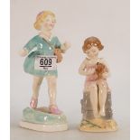 Royal Worcester Child Figures: Thursdays Child (crack to base) together with Wednesdays Child.