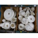 A collection of Wedgwood Moss Rose patterned Tea and Dinner Ware: 2 trays