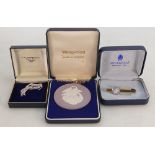 Wedgwood Large Large Lavender Medallion: similar tie pin and small cased brooch(3)