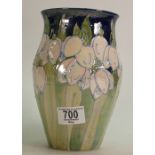 Lisa B Moorcroft hand thrown vase: snowdrop decoration ( hairline to rim) Height 20cm