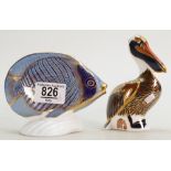 Royal Crown Derby Seconds Paperweights: Pelican & Butterfly Fish(2)