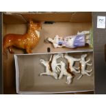 A collection of damaged items to include: Beswick Hounds,