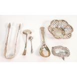 A collection of Silver Hall marked items to include: Ornate Spoons, Tongues,