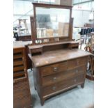 Edwardian Oak Dressing Table: with Mirror