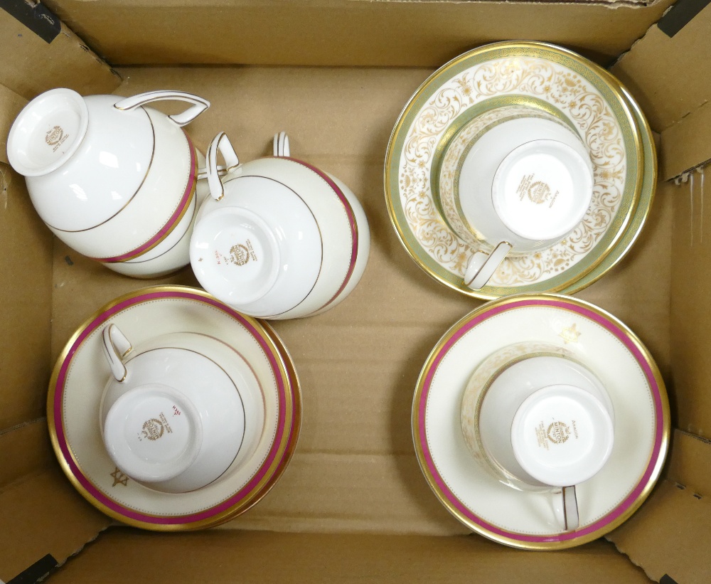 A collection of Minton Crested Cup and saucers sets together with similar Aragon patterned items