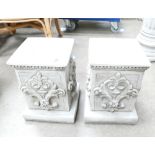 Garden Ornaments in the form of 2 regal square plinths,