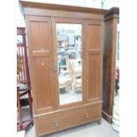 Edwardian Walnut Mirror Door Wardrobe: width 131cm,