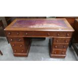 Victorian Mahogany 3 part 9 drawer desk with leather top: width 119cm,