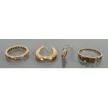 9ct gold items: to include Mum ring, eternity ring and odd earrings, 4.7 grams.
