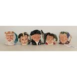 Royal Doulton miniature character jugs: Mine Host D6513, Bacchus D6521, Lobster Man D6652,