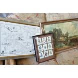 A collection of framed items to include: Maps,