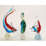 Mid Century Art Glass Figures to include: large fishes and crane,