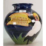 Lisa B Moorcroft hand thrown Toucan vase: multi glazed,dry inner.