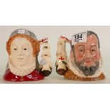 Royal Doulton small size character jugs Queen Elizabeth I D6821 and King Phillip of Spain D6822