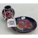 Moorcroft Hibiscus on Blue Ground small vase & pin tray: height 5cm(2)